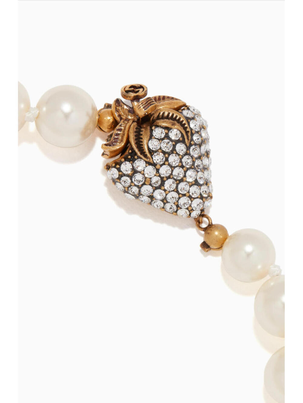 Gucci Pearl GG Logo Necklace with Crystal Strawberry Clasp, New W/Defects, J92 - Picture 4 of 10